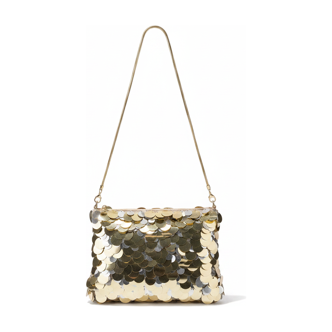 Bolsa de Festa Feminina Paetê Dourado Alça Corrente