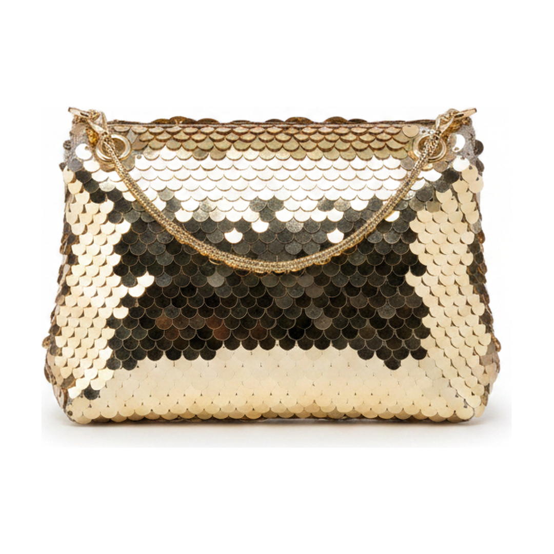 Bolsa de Festa Feminina Paetê Dourado Alça Corrente - traseira