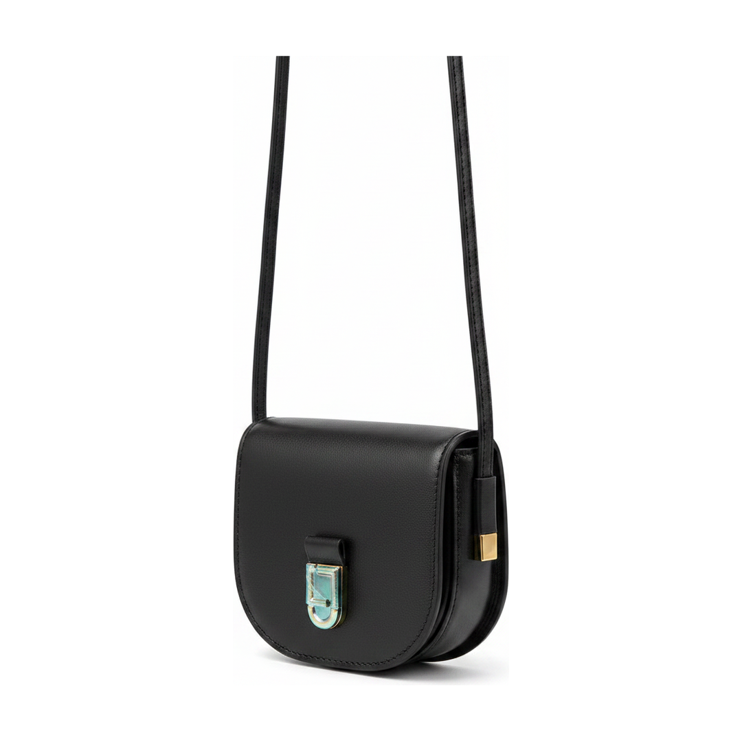 Bolsa Transversal Feminina Preta Mini Saddle Fecho Metal - ângulo