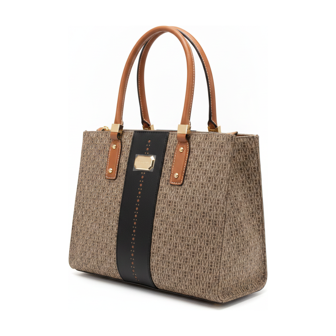 Bolsa Victor Hugo Tote Monograma VH Bege e Preto - ângulo
