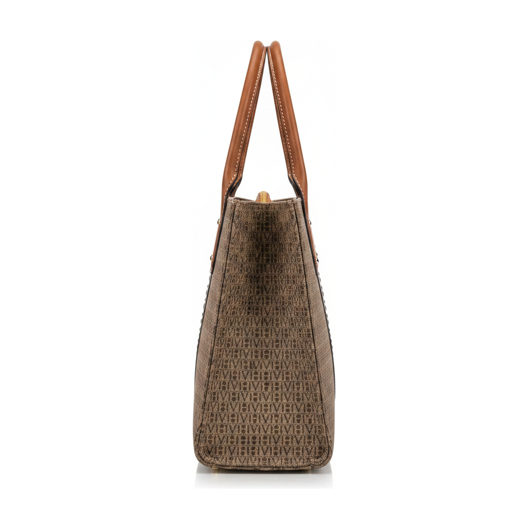Bolsa Victor Hugo Tote Monograma VH Bege e Preto - lateral