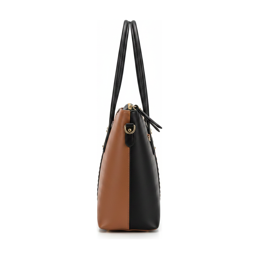 Bolsa Tote Victor Hugo Bicolor Preto e Caramelo Ombro - lateral
