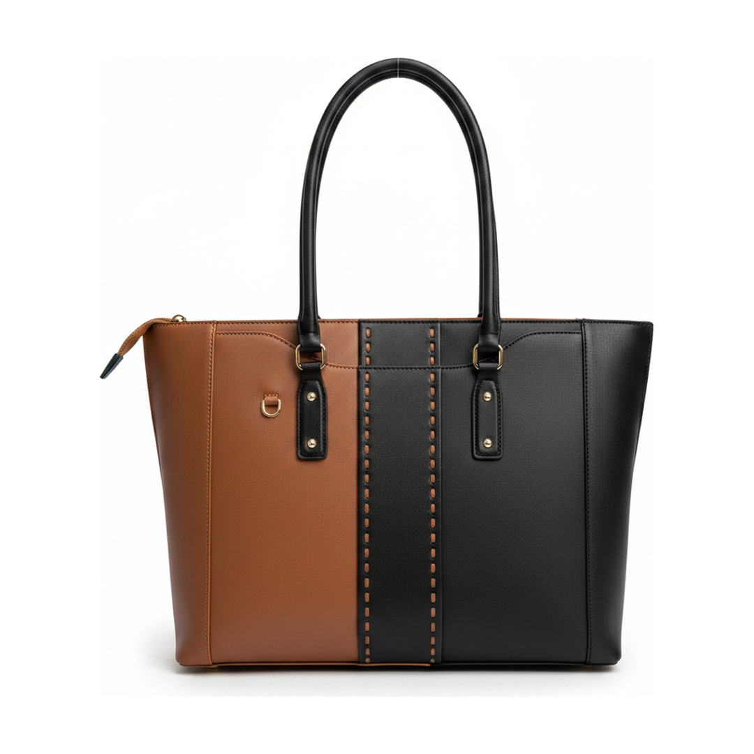 Bolsa Tote Victor Hugo Bicolor Preto e Caramelo Ombro - traseira