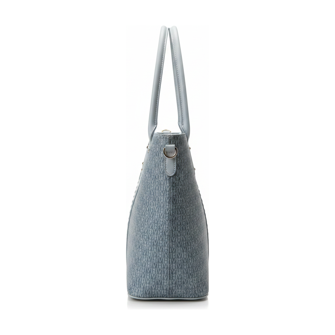 Bolsa Tote Victor Hugo Monograma Azul Jeans Alça Ombro - lateral