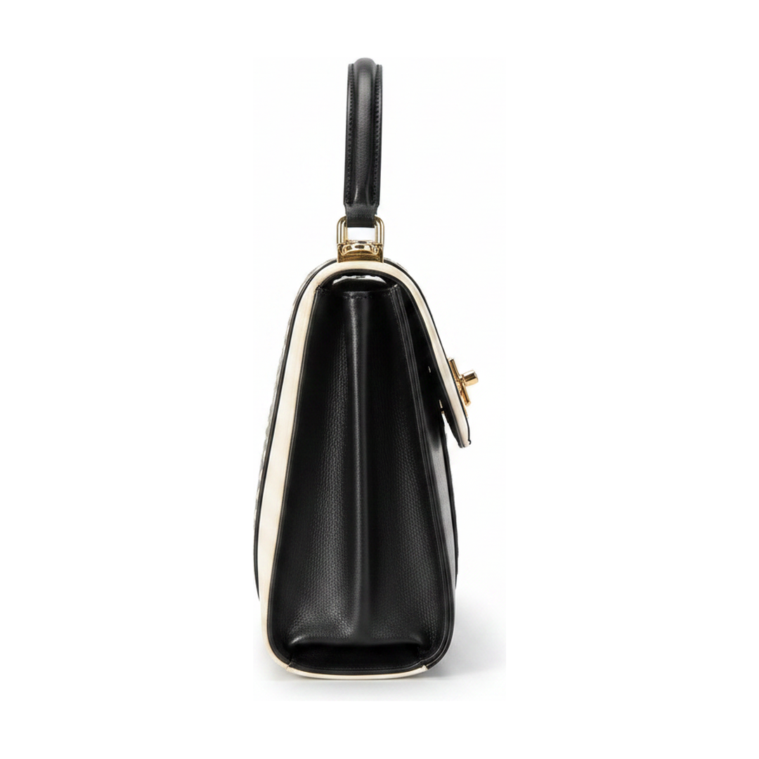 Bolsa Victor Hugo Alça de Mão Preto e Branco Ferragem Dourada - lateral