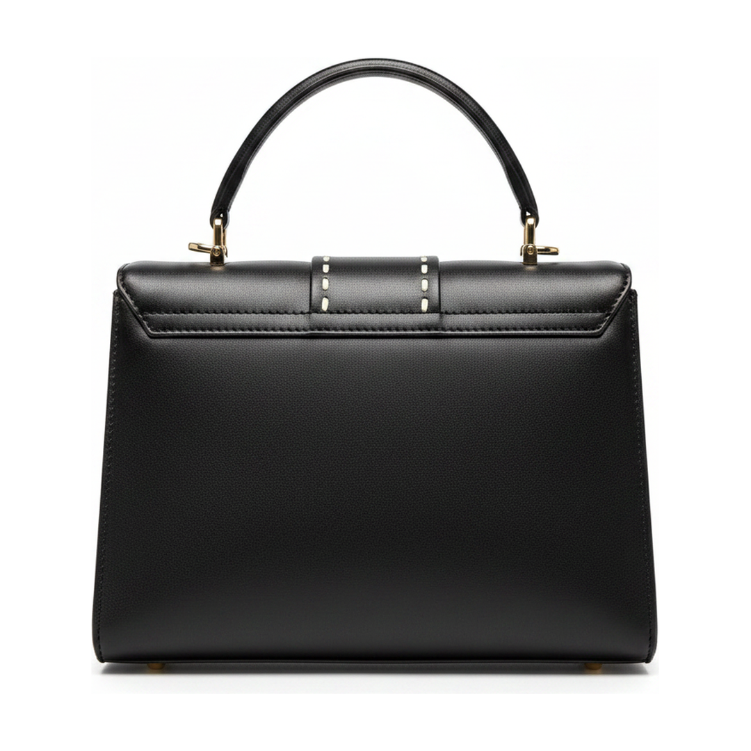 Bolsa Victor Hugo Alça de Mão Preto e Branco Ferragem Dourada - traseira