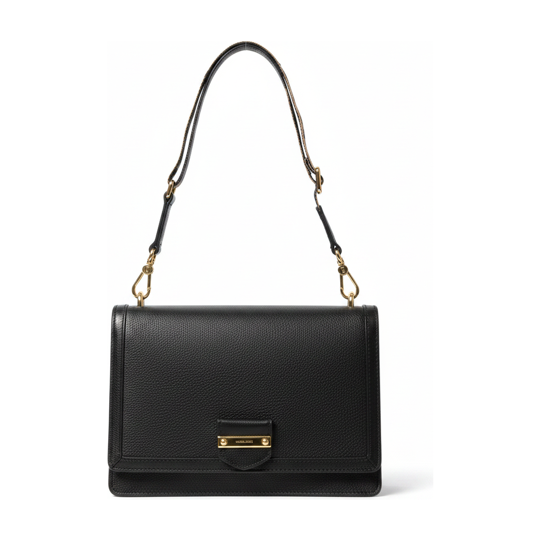 Bolsa Feminina Couro Preta Alça Animal Print Ferragem Ouro