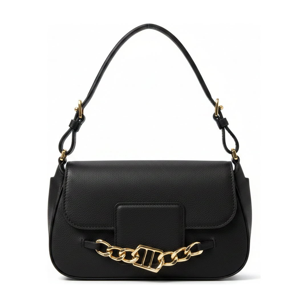 Bolsa Baguette Feminina Preta Corrente Dourada Transversal