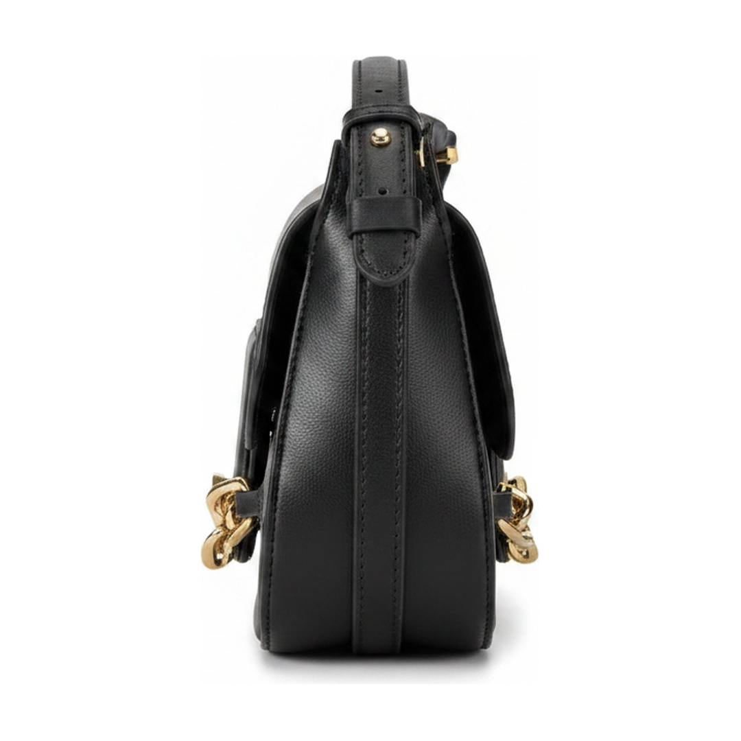 Bolsa Baguette Feminina Preta Corrente Dourada Transversal - lateral