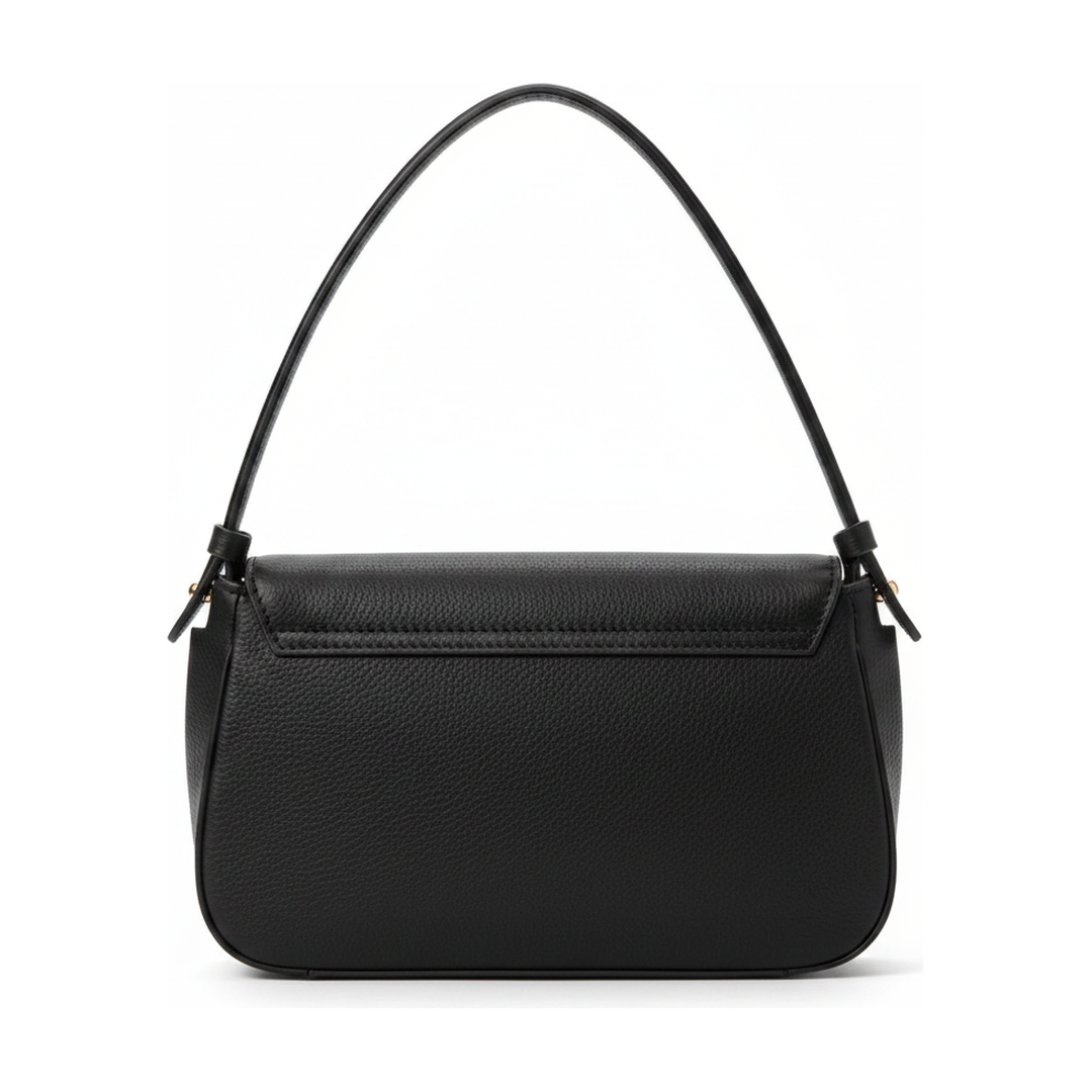 Bolsa Baguette Feminina Preta Corrente Dourada Transversal - traseira