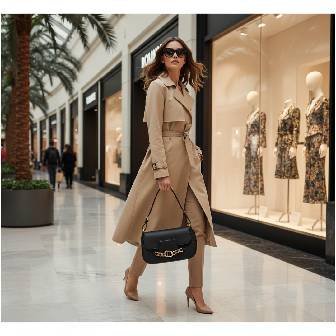 Bolsa Baguette Feminina Preta Corrente Dourada Transversal com modelo