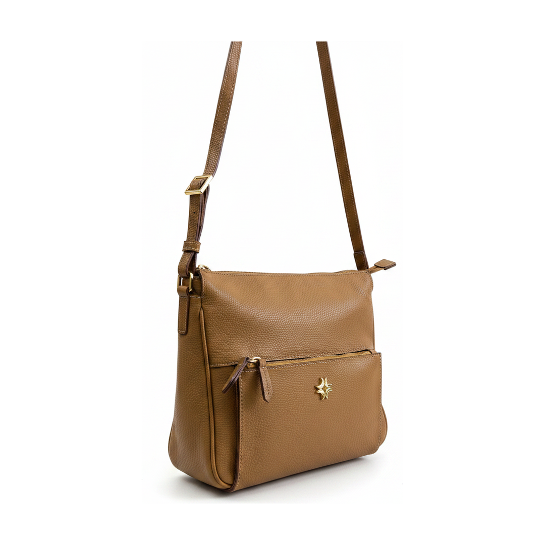 Bolsa Transversal Morena Rosa Couro Caramelo Crossbody - ângulo