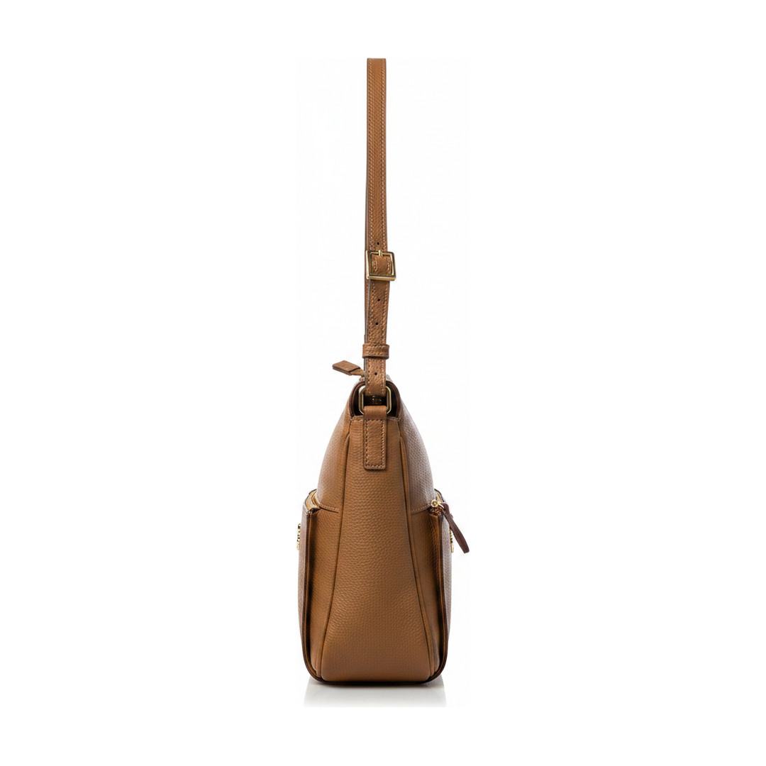 Bolsa Transversal Morena Rosa Couro Caramelo Crossbody - lateral