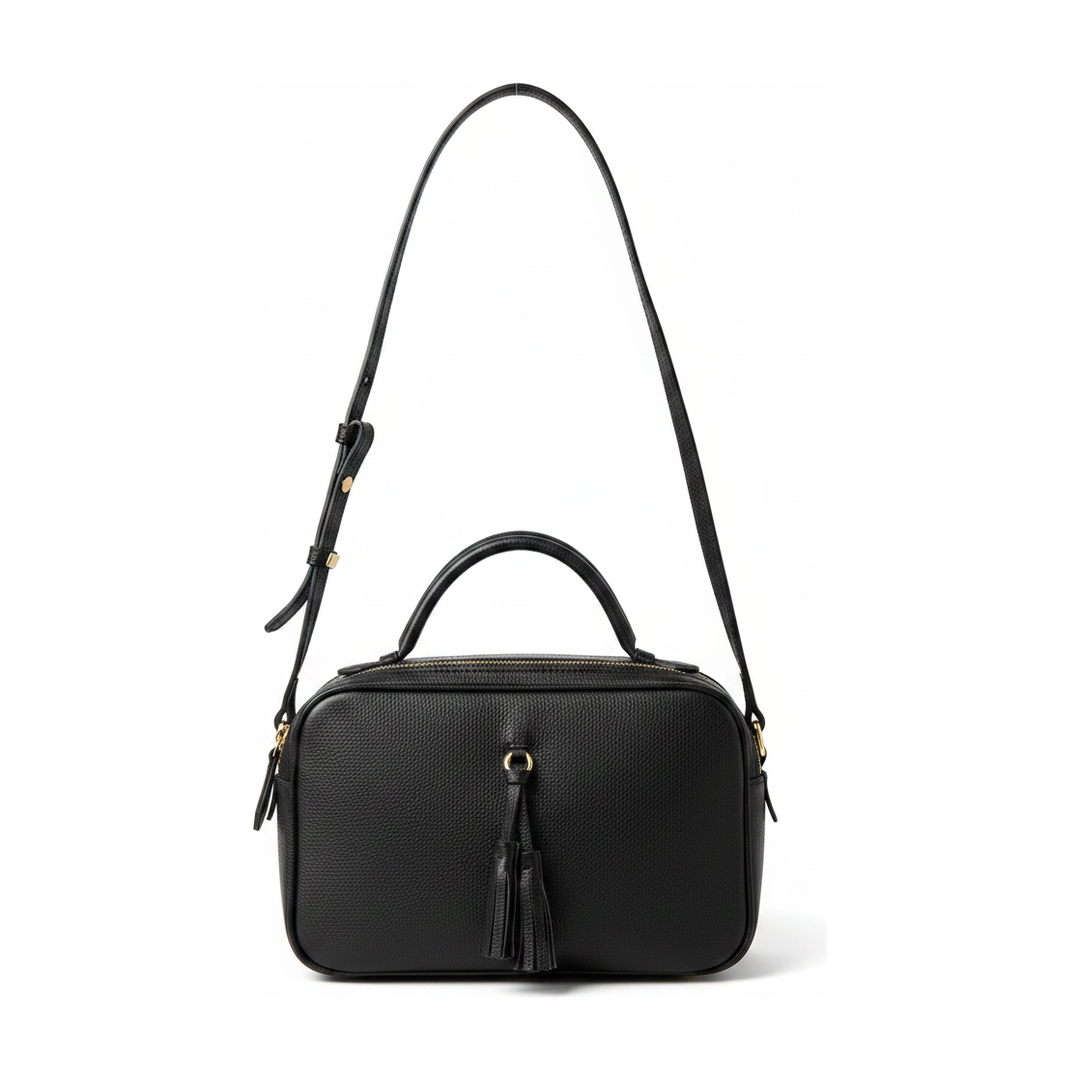 Bolsa Transversal Feminina Preta Couro Alça Regulável