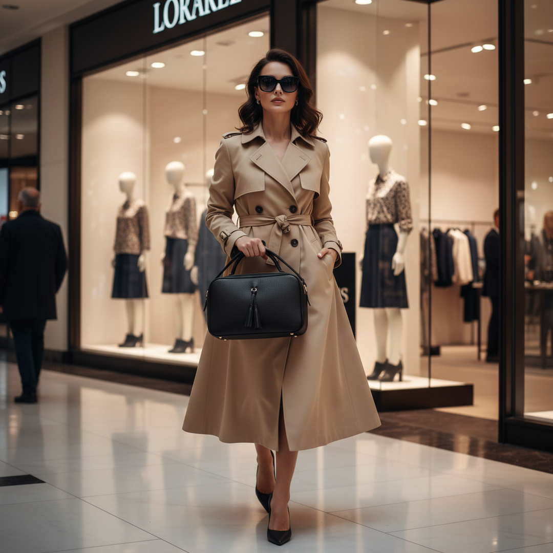 Bolsa Transversal Feminina Preta Couro Alça Regulável com modelo