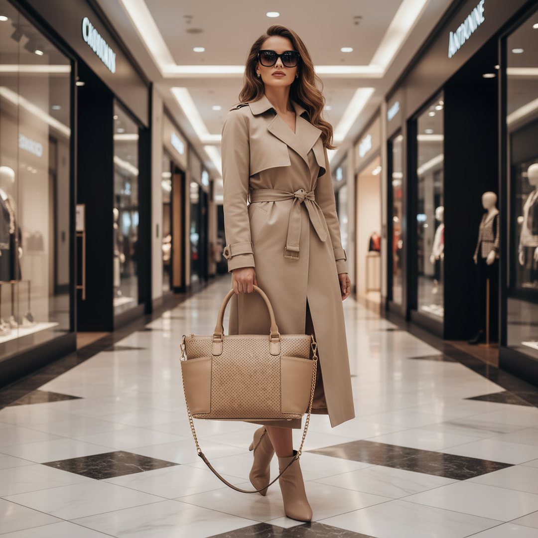 Bolsa Hobo Feminina Couro Bege Perfurado Alça de Ombro com modelo
