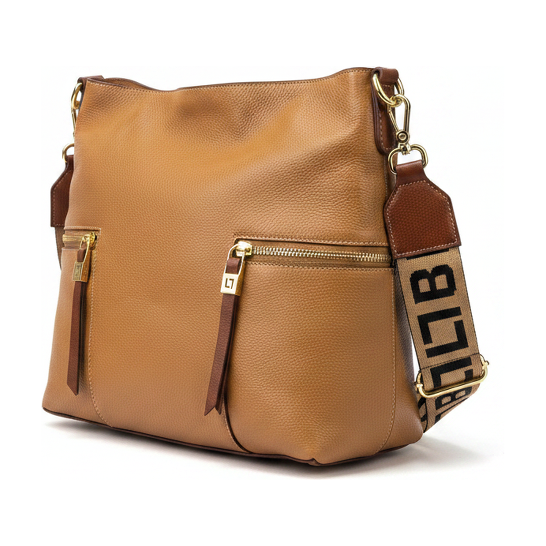 Bolsa Feminina Couro Caramelo Ombro e Transversal - ângulo