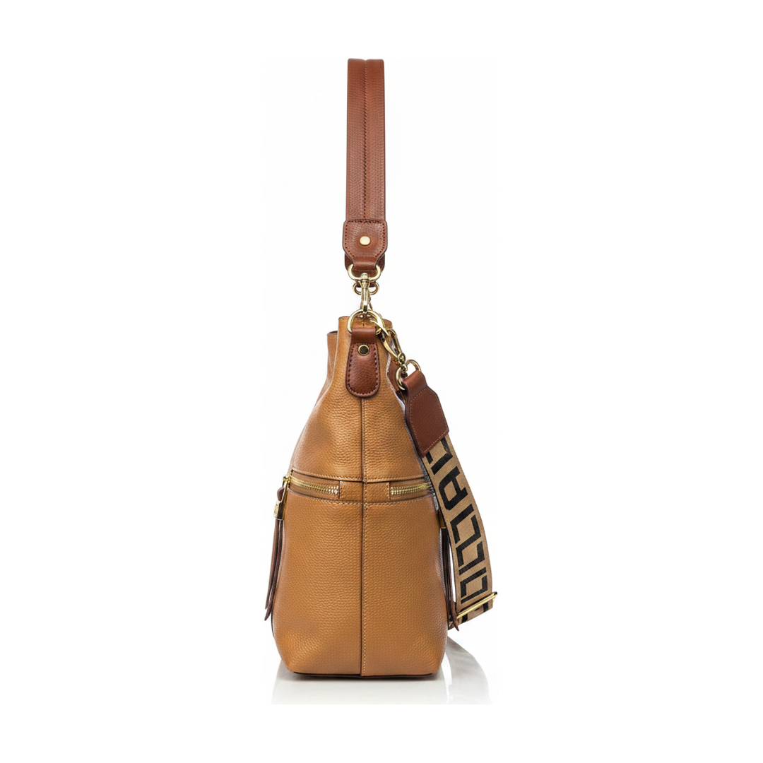 Bolsa Feminina Couro Caramelo Ombro e Transversal - lateral