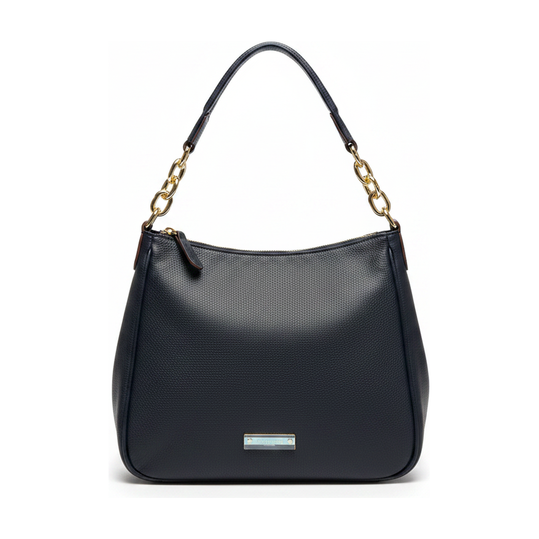 Bolsa Hobo Feminina Couro Azul Marinho Alça de Ombro