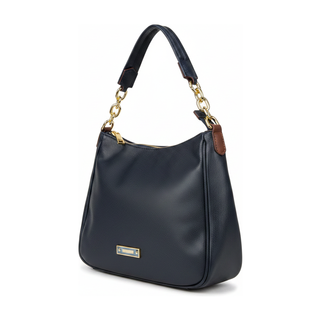 Bolsa Hobo Feminina Couro Azul Marinho Alça de Ombro - ângulo
