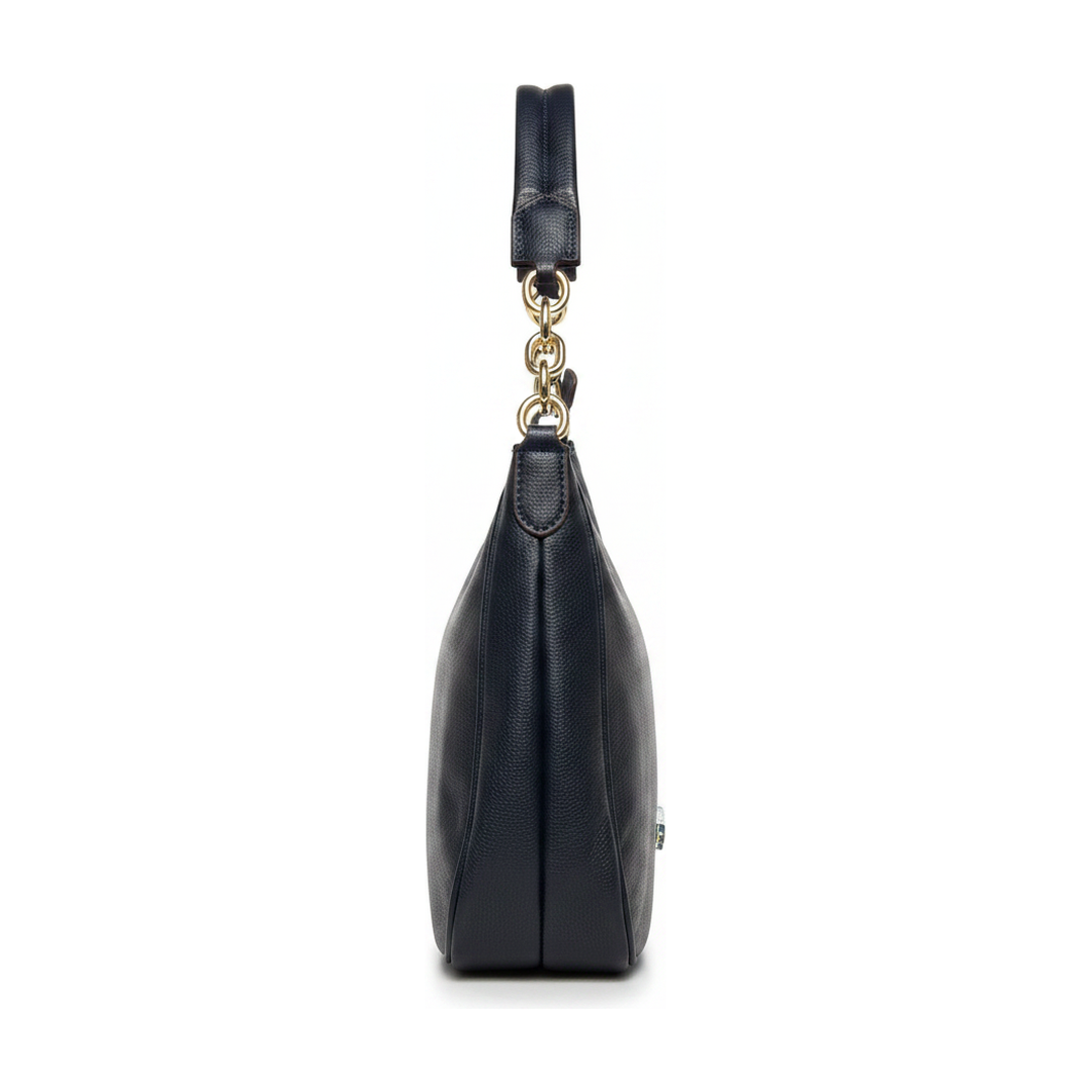 Bolsa Hobo Feminina Couro Azul Marinho Alça de Ombro - lateral