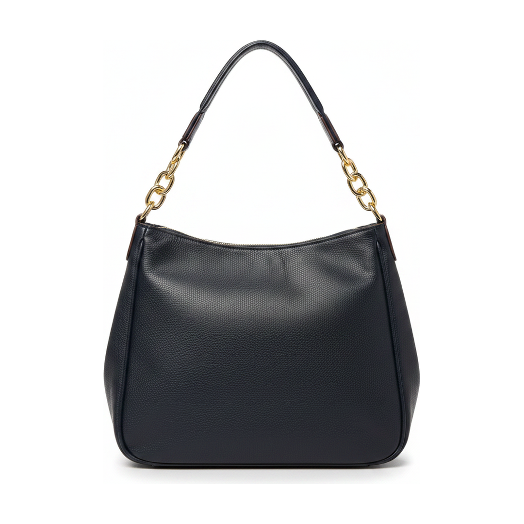 Bolsa Hobo Feminina Couro Azul Marinho Alça de Ombro - traseira