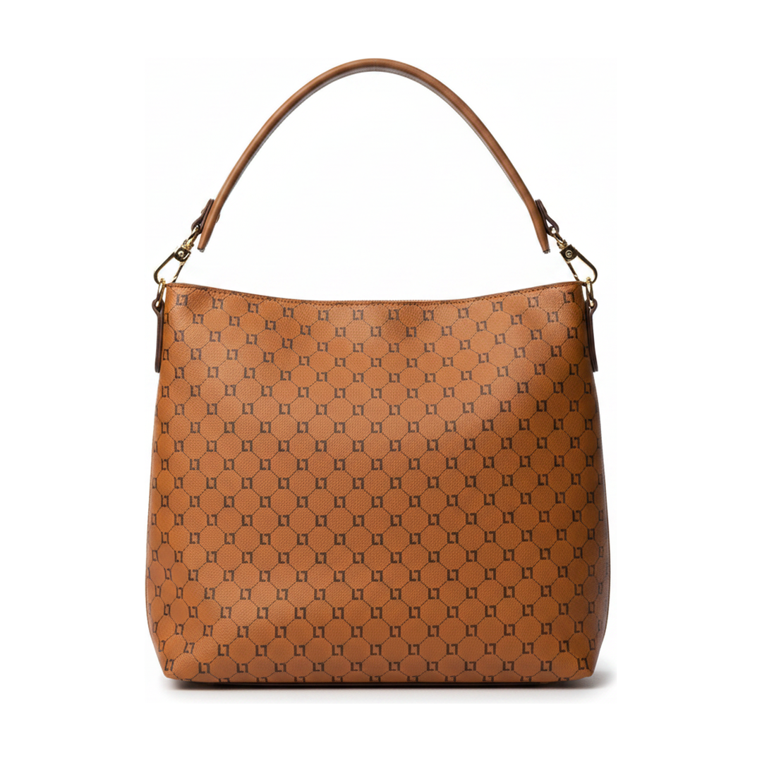 Bolsa Hobo Feminina Caramelo Monograma Alça de Ombro - traseira