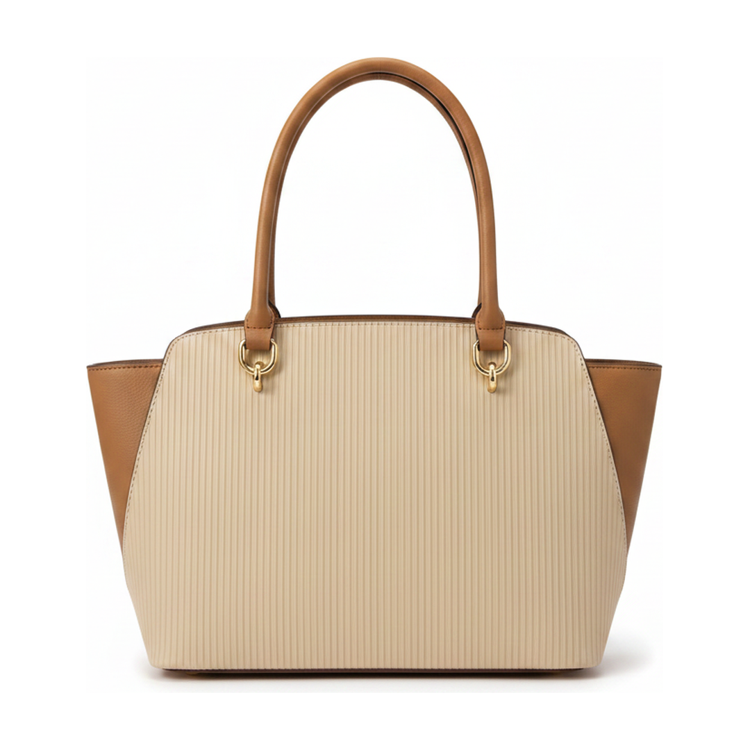 Bolsa Tote Feminina Plissada Bege Caramelo Alça de Ombro - traseira