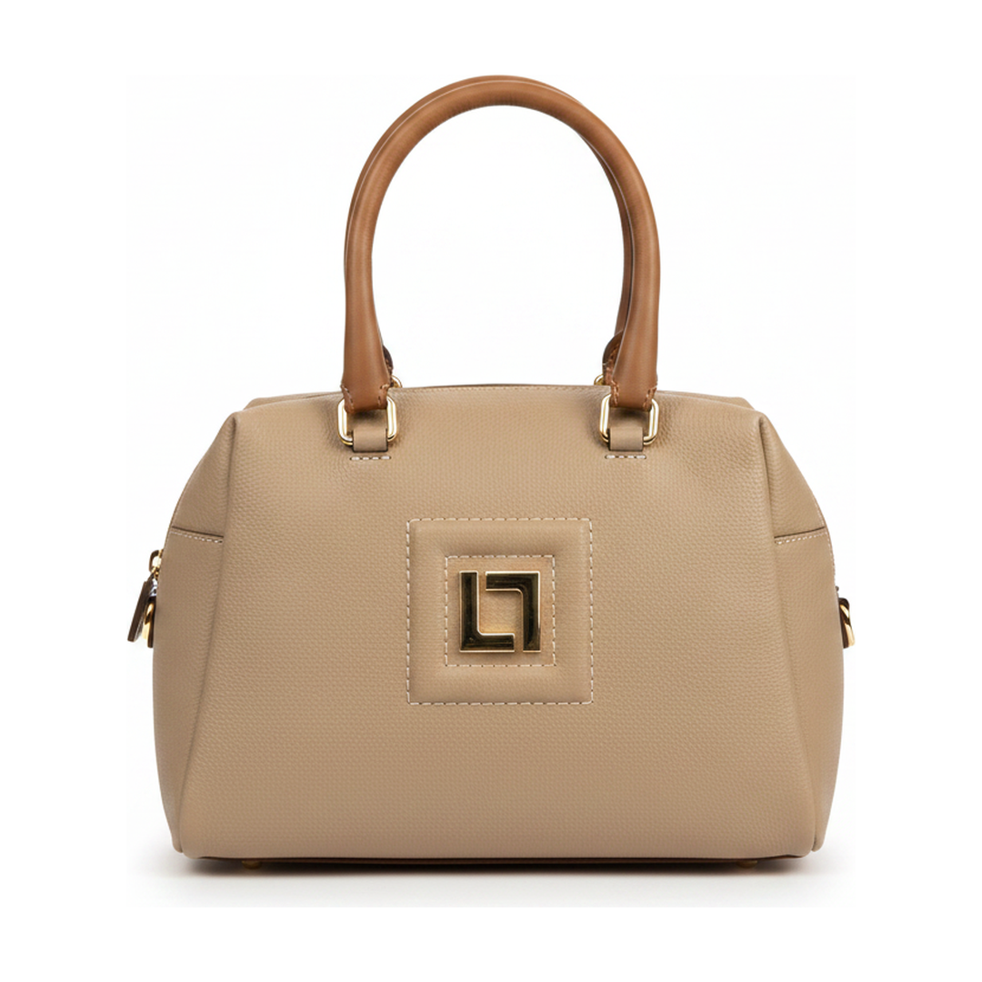 Bolsa Baú Feminina Bege Alças Caramelo Transversal