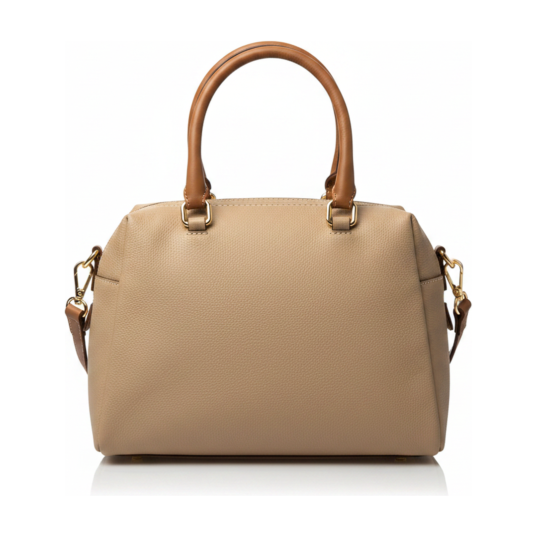 Bolsa Baú Feminina Bege Alças Caramelo Transversal - traseira