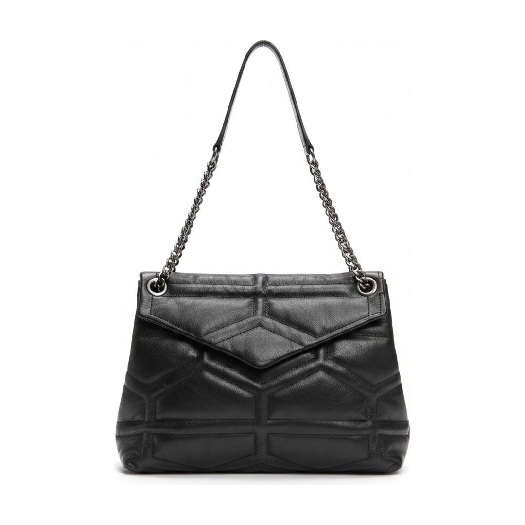 Bolsa Ombro Feminina Matelassê Puffer Preta Corrente