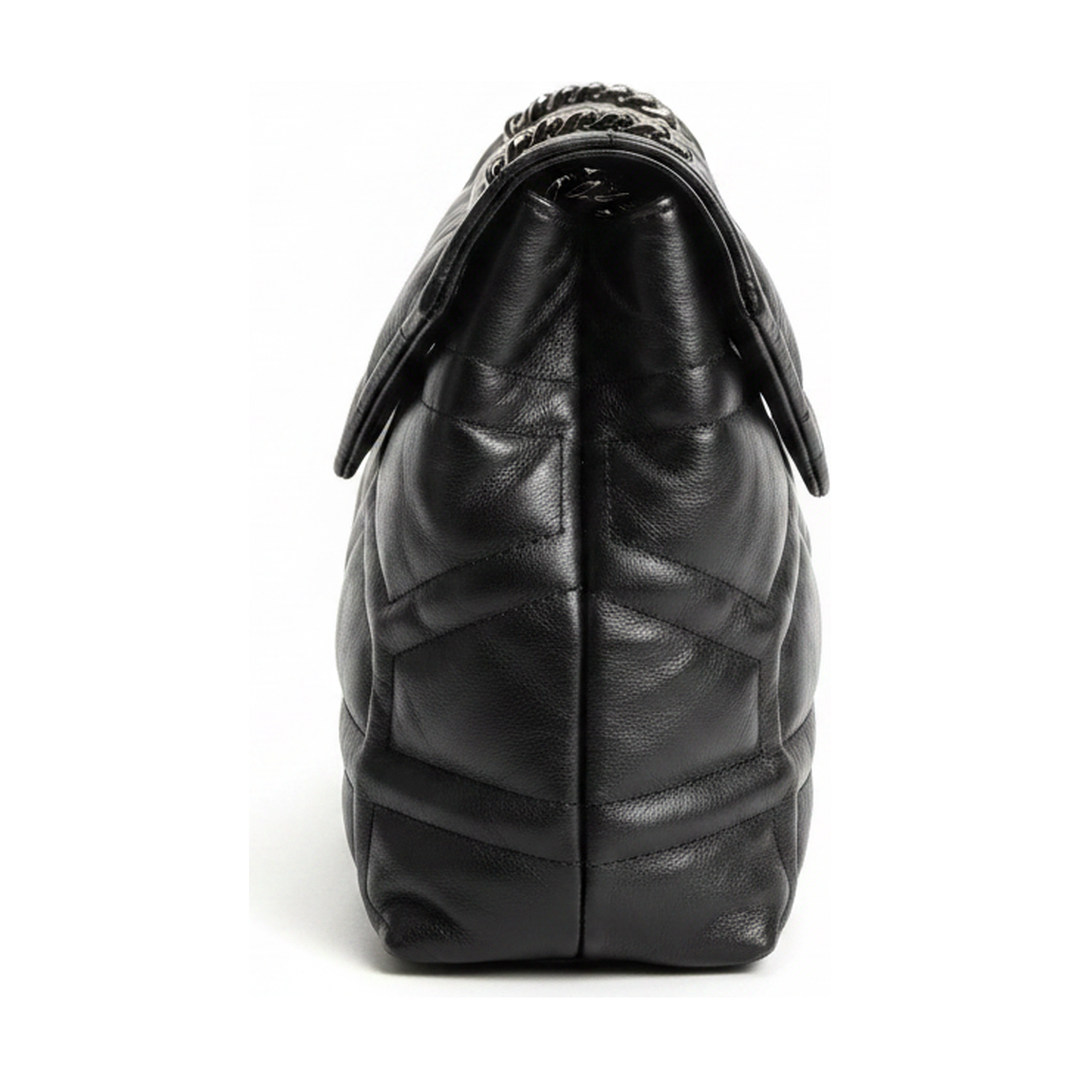 Bolsa Ombro Feminina Matelassê Puffer Preta Corrente - lateral