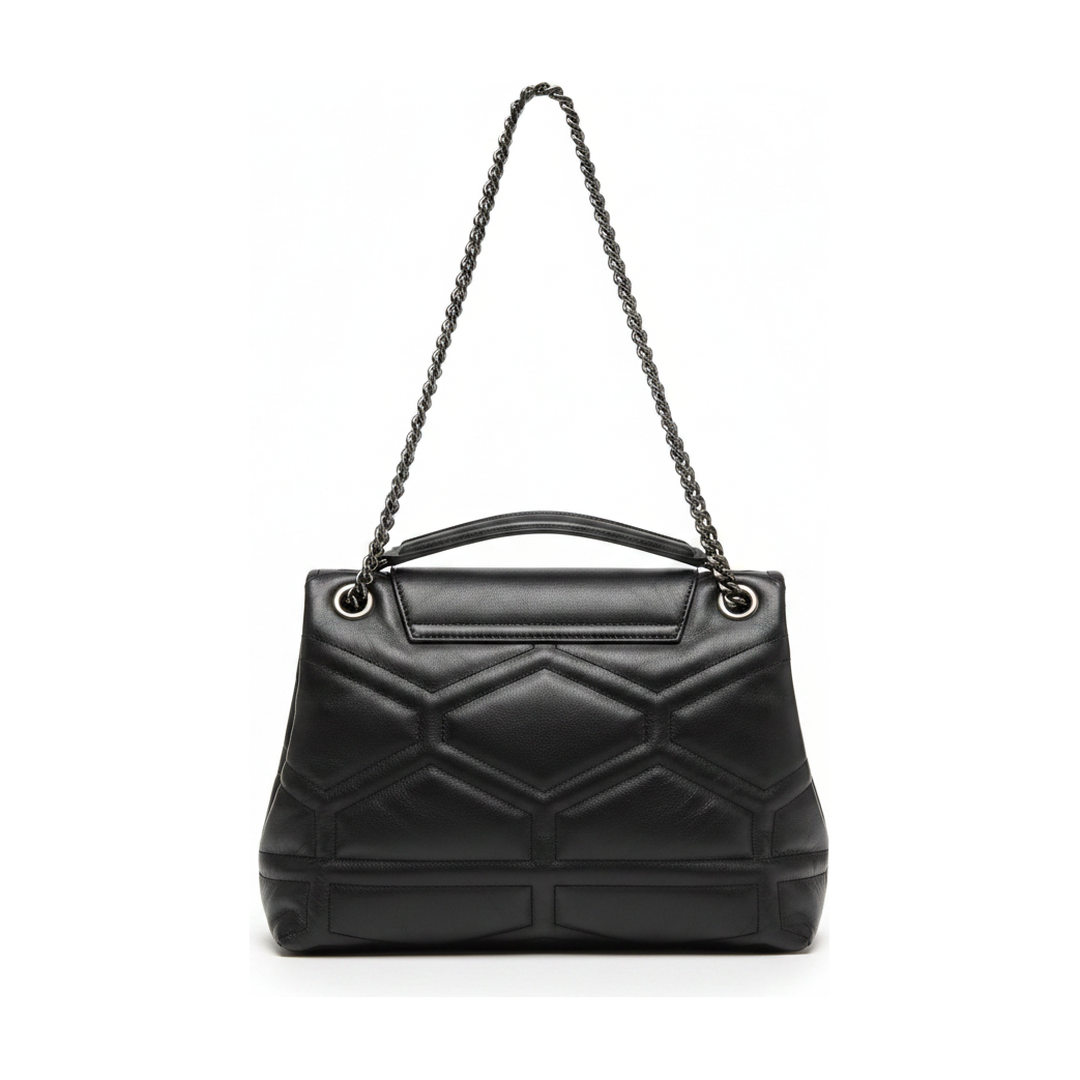 Bolsa Ombro Feminina Matelassê Puffer Preta Corrente - traseira