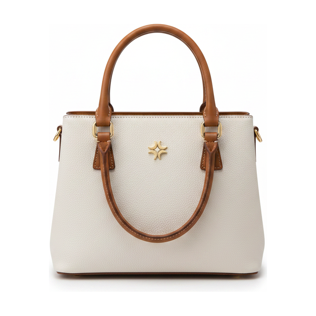 Bolsa Estruturada Off White Alças Caramelo e Transversal
