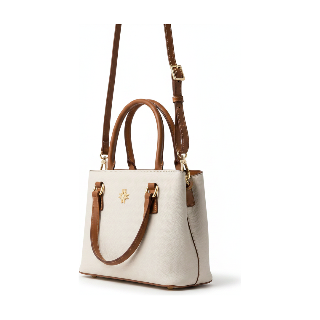 Bolsa Estruturada Off White Alças Caramelo e Transversal - ângulo