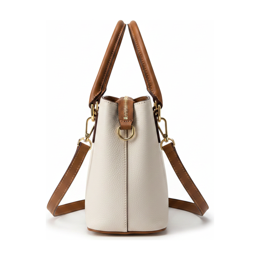 Bolsa Estruturada Off White Alças Caramelo e Transversal - lateral