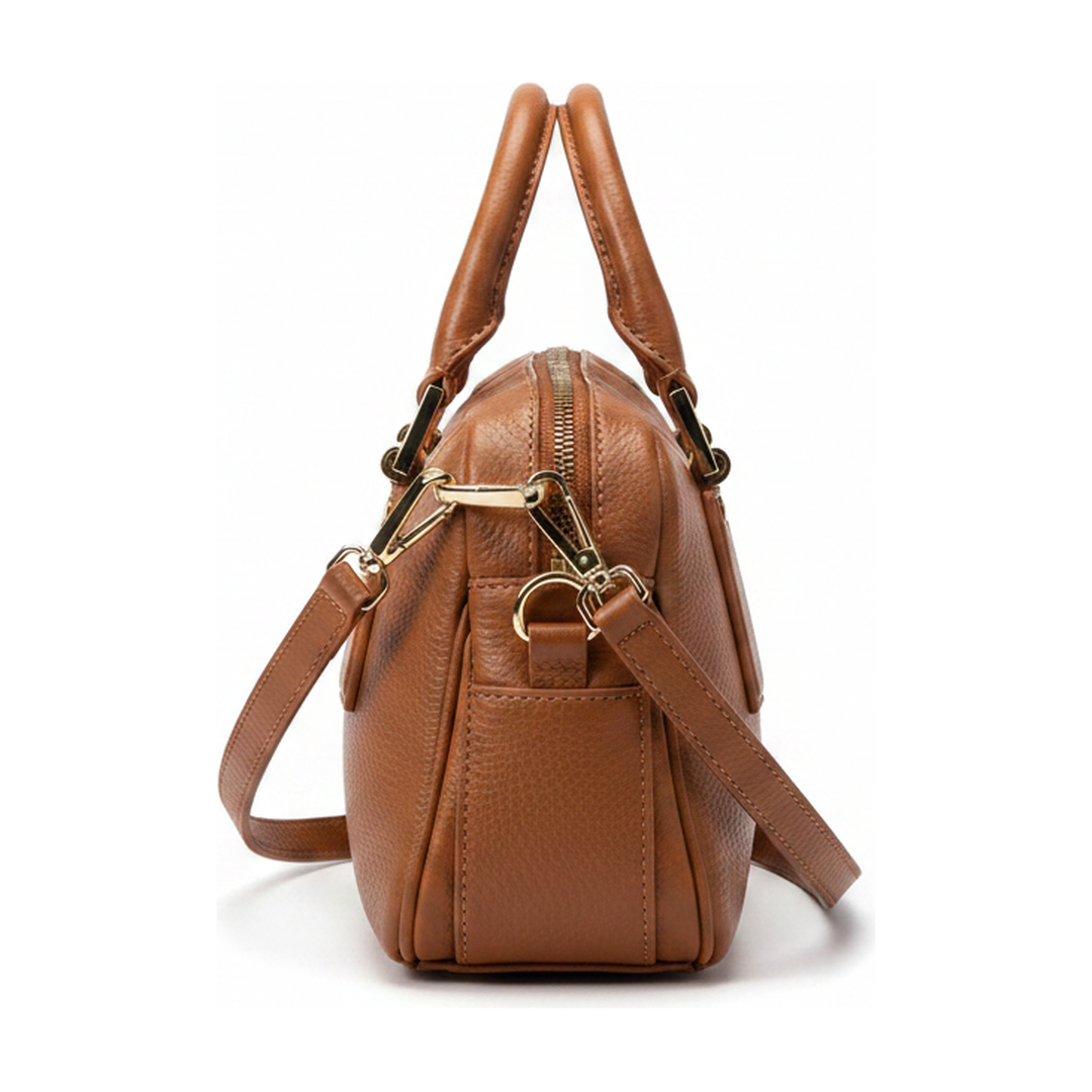 Bolsa Arezzo Satchel Couro Caramelo Alça Transversal - lateral