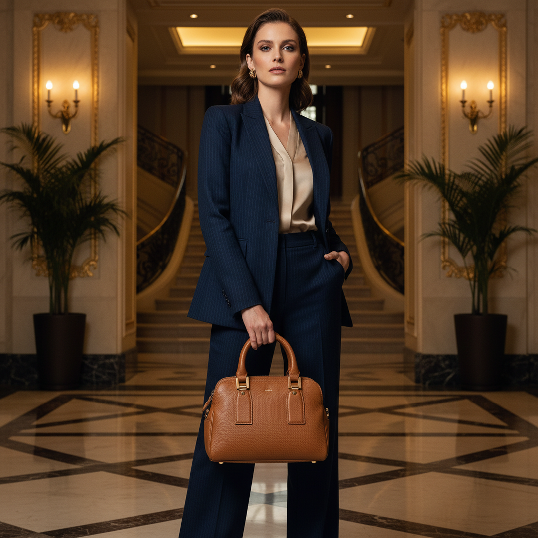 Bolsa Arezzo Satchel Couro Caramelo Alça Transversal com modelo