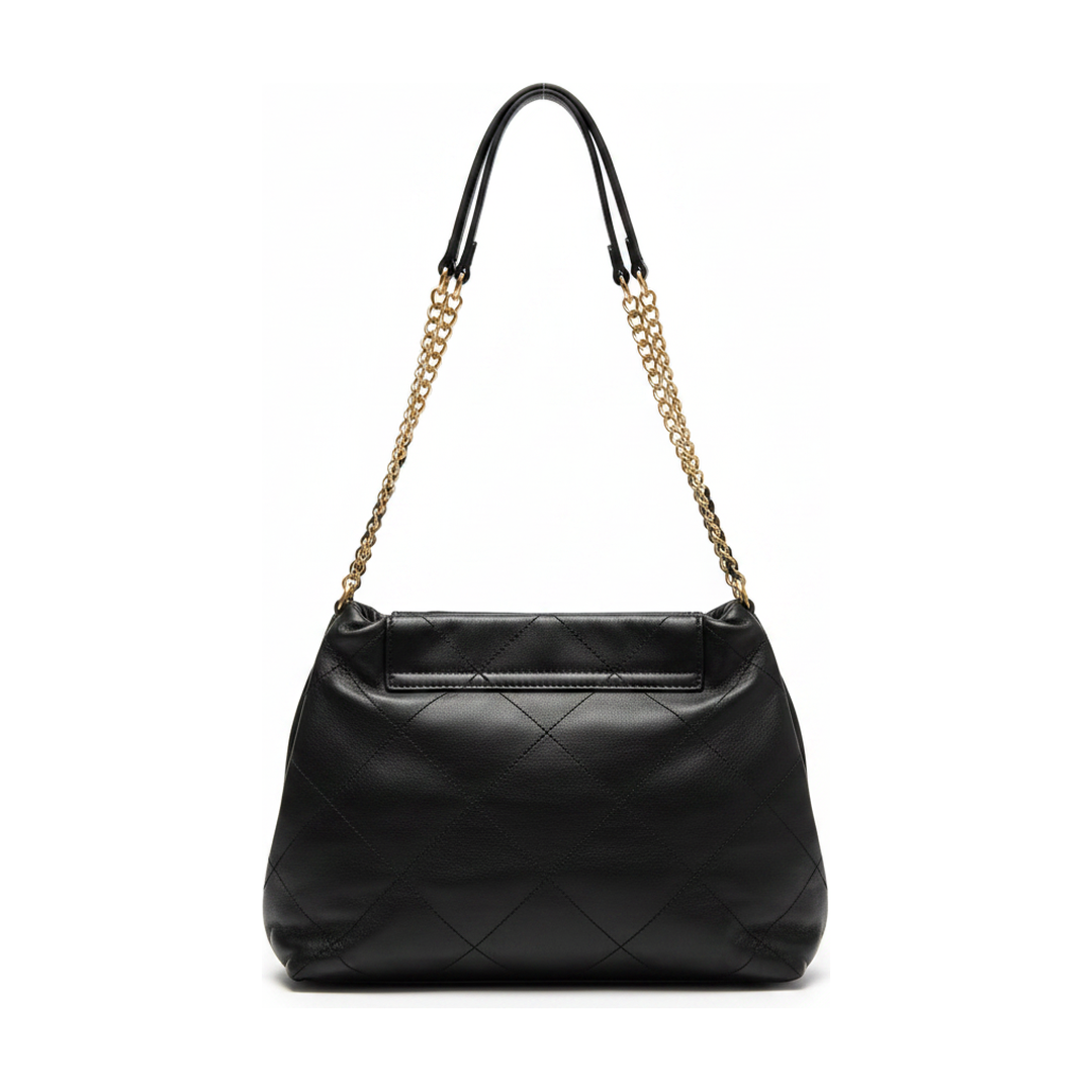 Bolsa Saco Feminina Matelassê Preta Alça Corrente Dourada - traseira