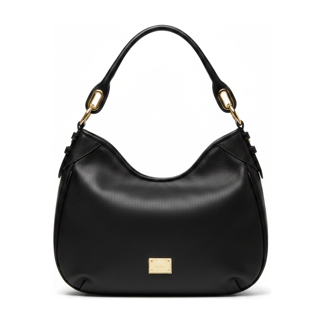 Bolsa Hobo Luz da Lua Couro Preta Alça de Ombro