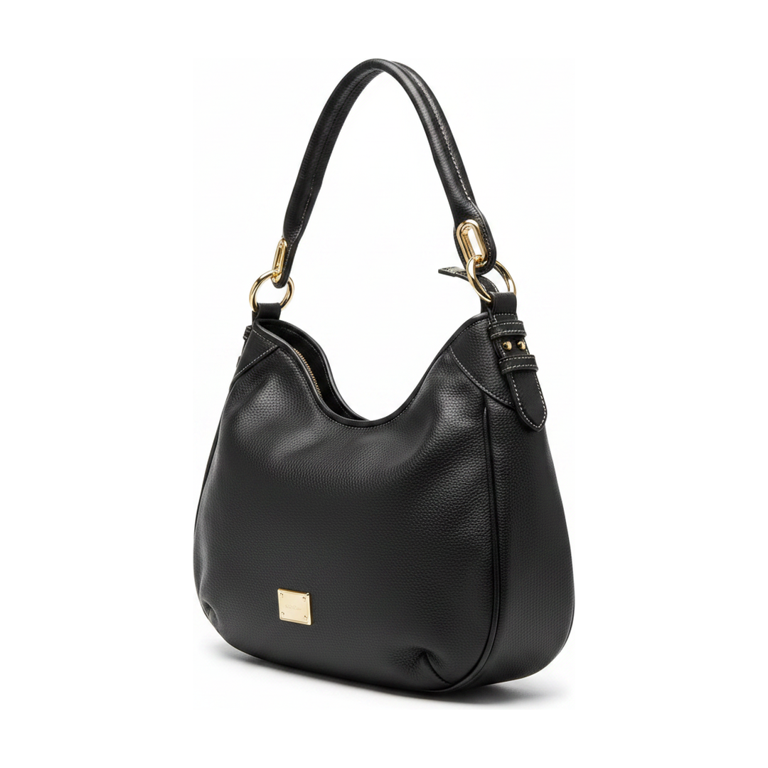 Bolsa Hobo Luz da Lua Couro Preta Alça de Ombro - ângulo
