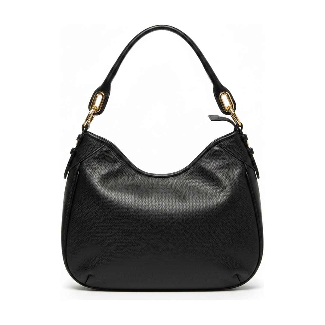 Bolsa Hobo Luz da Lua Couro Preta Alça de Ombro - traseira