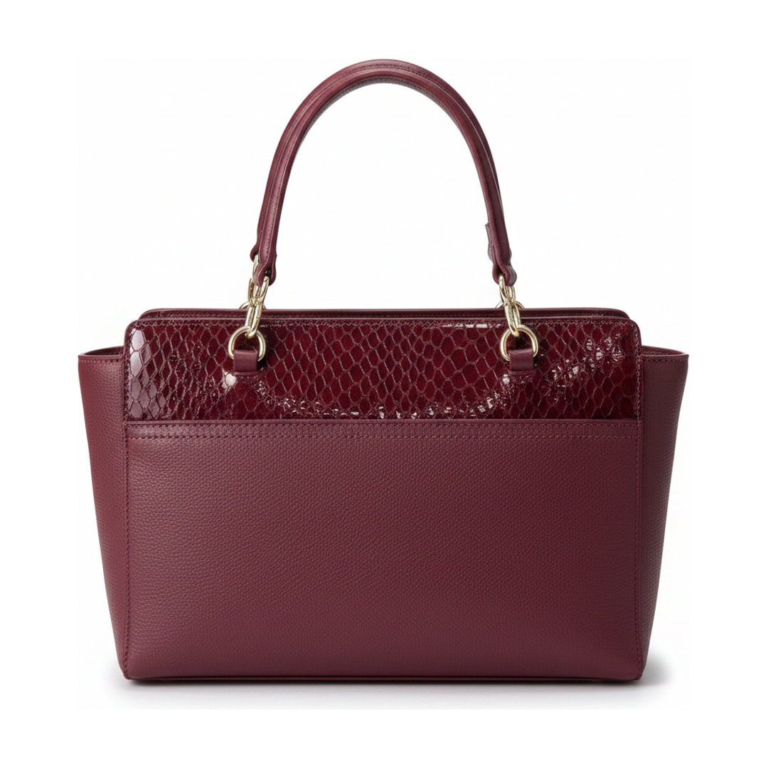 Bolsa Estruturada Feminina Couro Bordô Detalhe Verniz