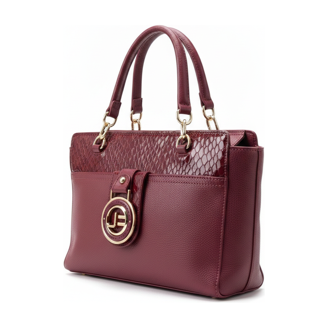 Bolsa Estruturada Feminina Couro Bordô Detalhe Verniz - ângulo