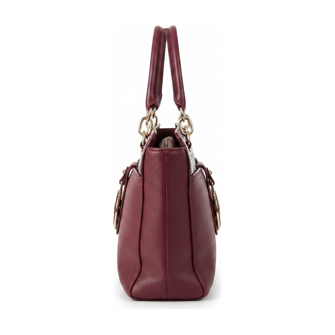 Bolsa Estruturada Feminina Couro Bordô Detalhe Verniz - lateral