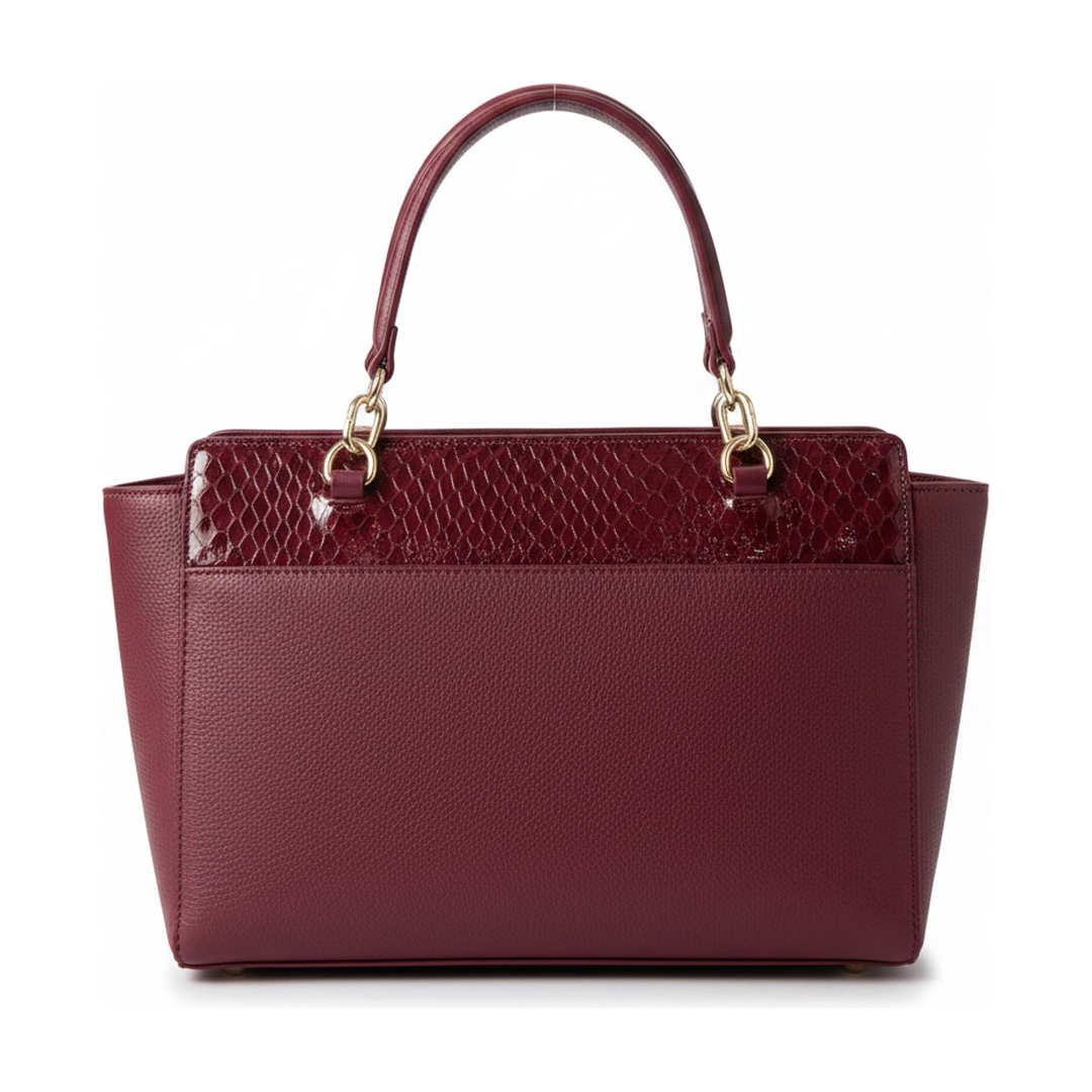 Bolsa Estruturada Feminina Couro Bordô Detalhe Verniz - traseira