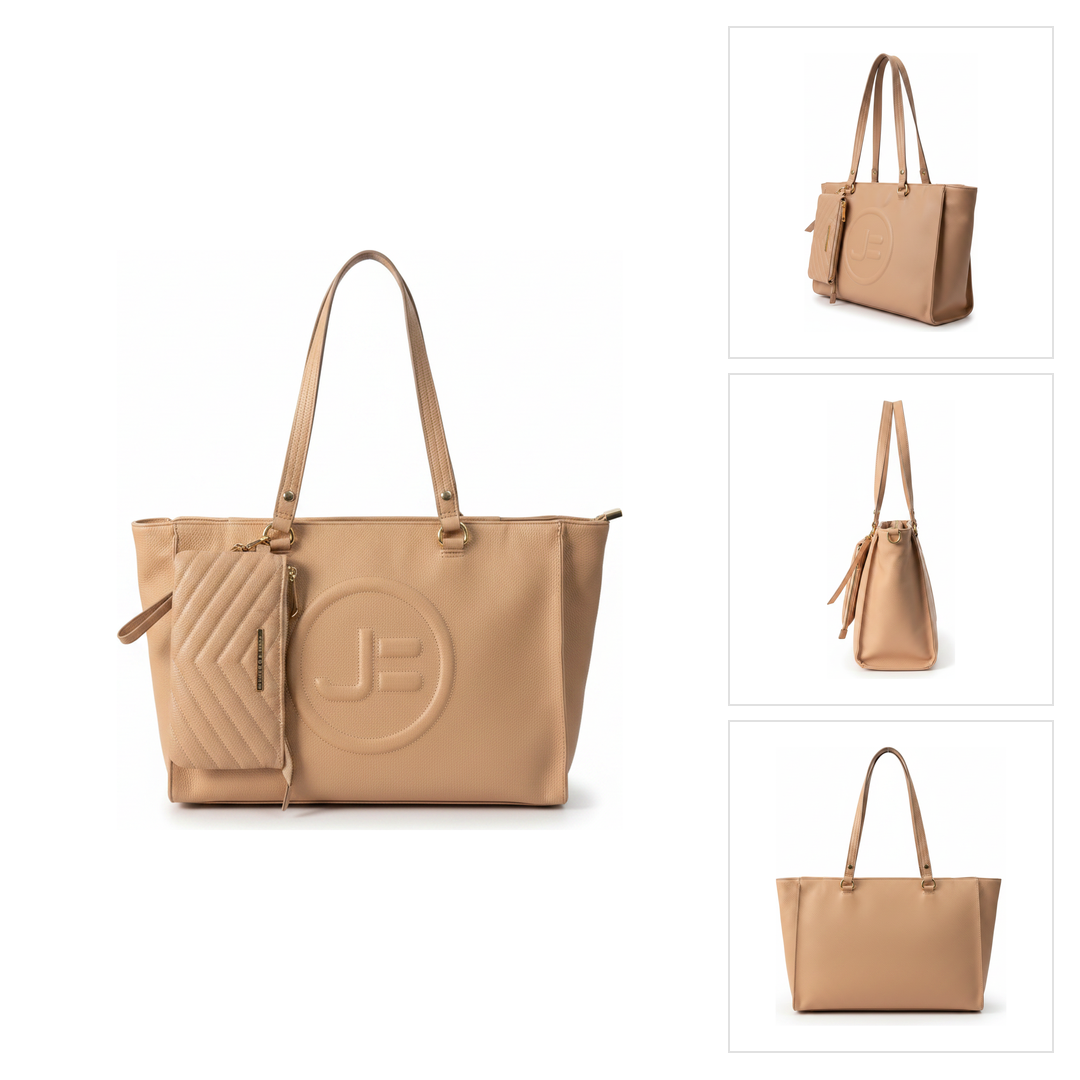 Bolsa Shopping Jorge Bischoff Monograma JB Nude Couro - ângulo