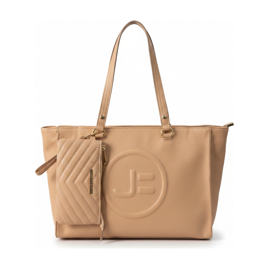 Bolsa Shopping Jorge Bischoff Monograma JB Nude Couro