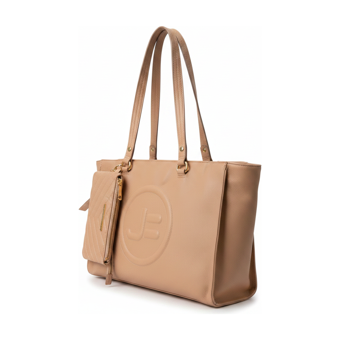 Bolsa Shopping Jorge Bischoff Monograma JB Nude Couro com modelo