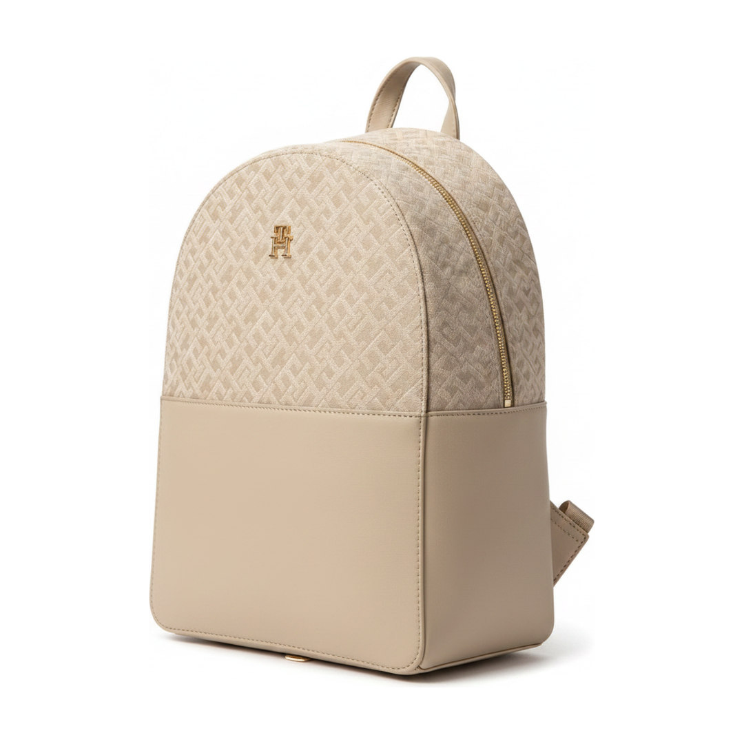 Mochila Feminina Tommy Hilfiger Monograma TH Bege Creme - ângulo
